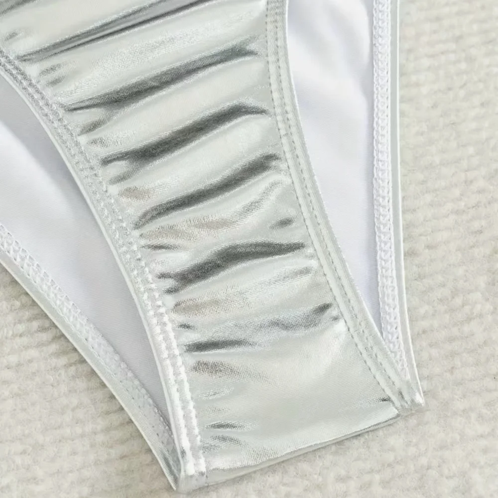 Glamorous Silver Halter Side Tie Bikini Set - Picture 12 of 14